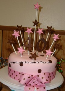 pink & brown 40th fondant cake
