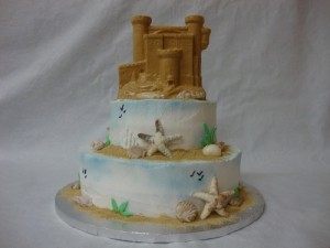 beach theme castle cake