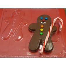 Gingerbread Boy Holding Candy Cane Chocolate Mold